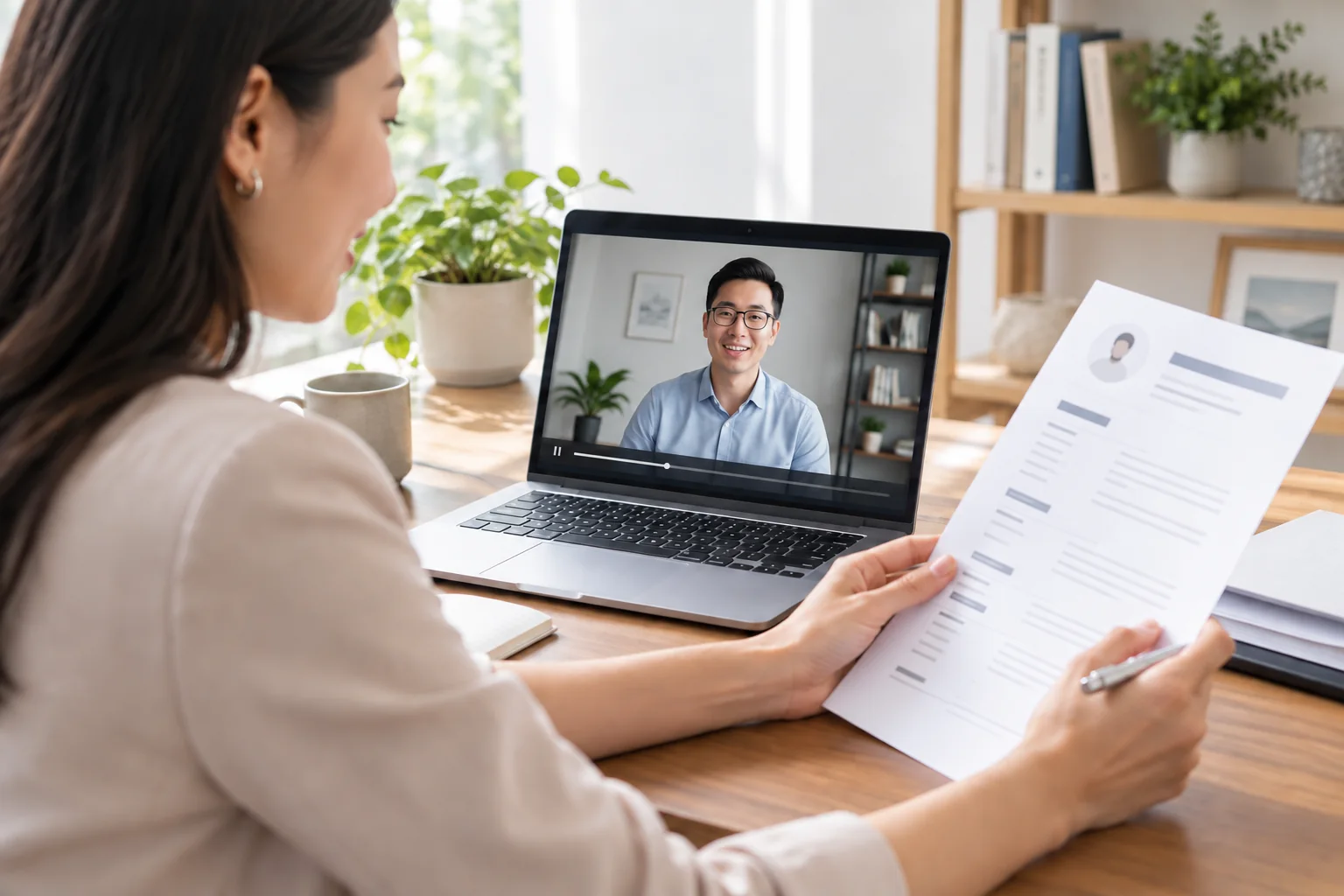 Recruiter reviewing an Asian candidate’s video resume